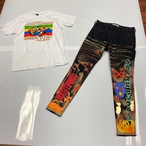 A pair of pants and a size M shirt
